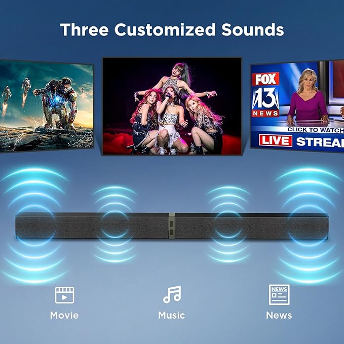 MZEIBO Sound Bar for Smart TV, 80W Bluetooth Soundbar 2 in 1 Detachable Design, Deep Bass, Home Theater Surround Sound, ARC/Optical/AUX Connections for TV/PC/Gaming/Projectors
