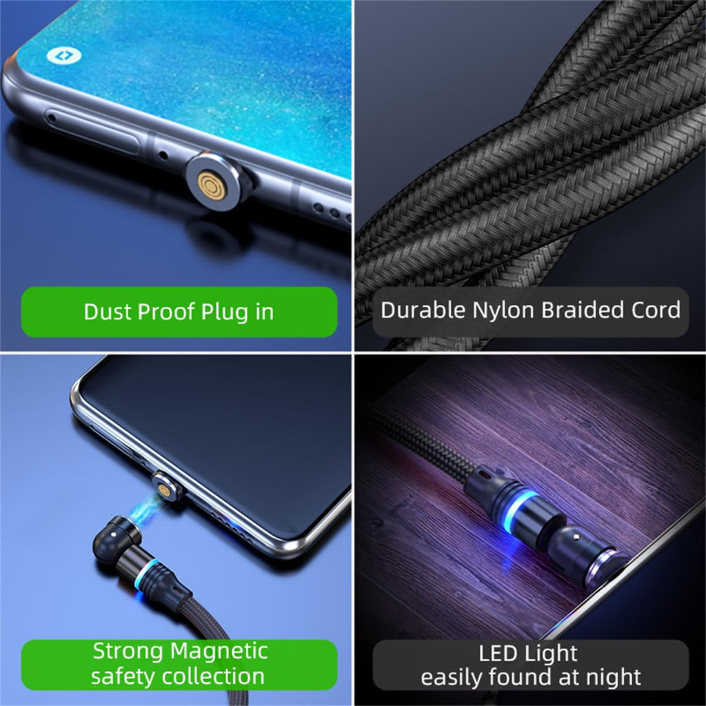 Losuesme Magnetic Charging Cable (6-Pack,1.6+3.3+3.3+6.6+6.6+10ft) 540° Rotation Magnet Phone Charger USB C Cable 3A Fast Charging Magnetic Charger Cable with LED Light for Micro USB Type C Device