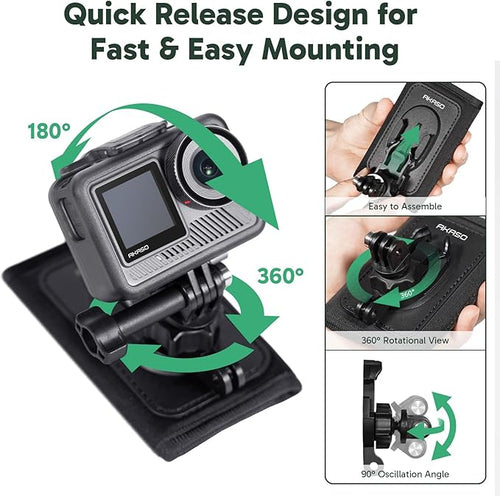 AKASO Quick Release Backpack Strap Mount for Gopro 13 12 11 10 9, EK7000/EK7000 Pro/Brave 4/Brave 4 Pro/Brave 7 LE/Brave 7/Brave 8 and Other Action Cameras