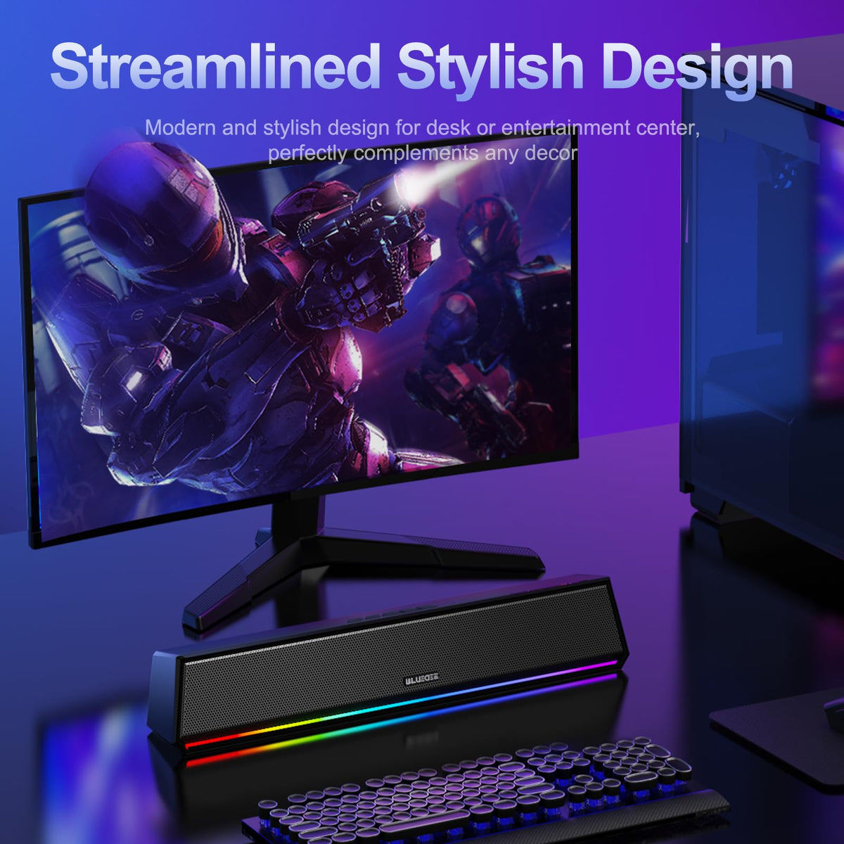 Bluedee Computer Speakers for Desktop PC, Bluetooth & USB PC Sound Bar RGB