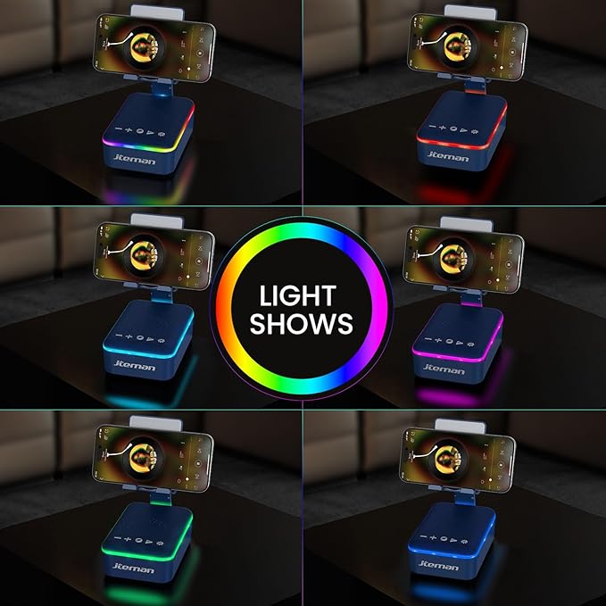 JTEMAN Gifts for Men Women,Cell Phone Stand with Bluetooth Speaker,LED Light,and Lanyard,Cool Tech Gadgets,Unique Birthday Gifts for Men Husband Mom Dad-Blue