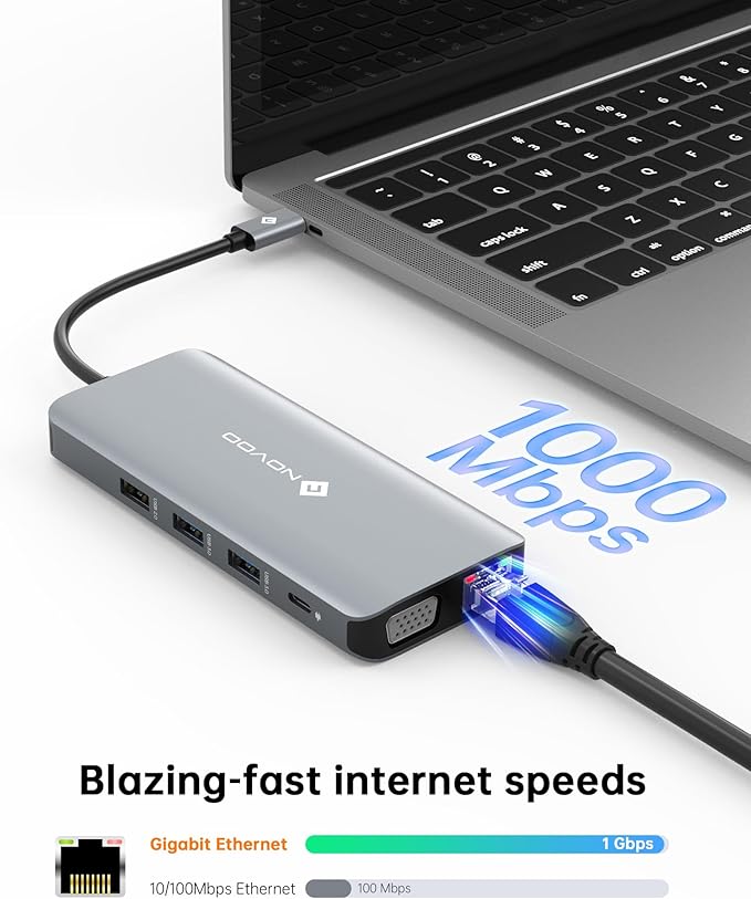 USB C Docking Station Dual HDMI Adapter, 11 in 1 Multi Display Docking Station Dual Monitor with 2 HDMI, VGA, 100W PD, 4 USB, USB C Hub Multiport Dongle Compatible with MacBook/Dell/HP/Lenovo Laptops