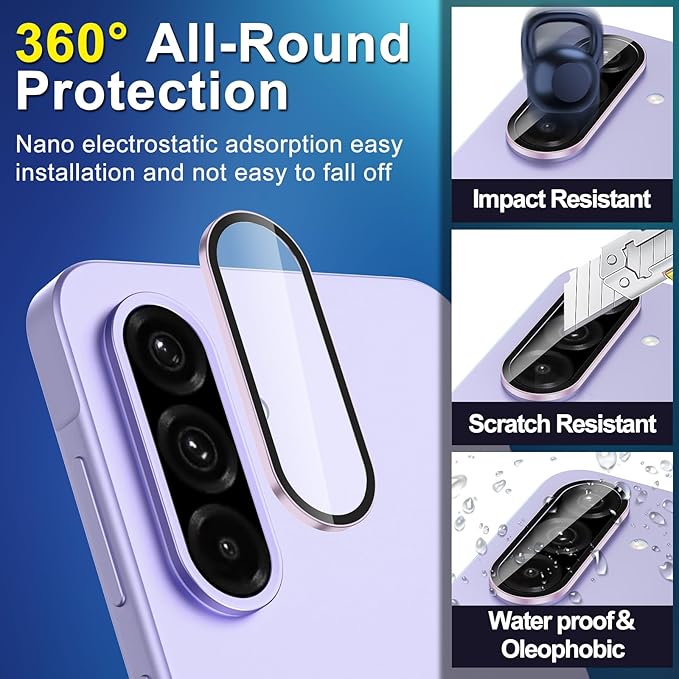for Samsung Galaxy A36/A56 Camera Lens Protector, Individual Metal Ring Tempered Glass Lens Cover, [Strong Adsorption] Scratch Resistant Ultra-Thin HD Clear Lens Cover, 1 Set-Purple