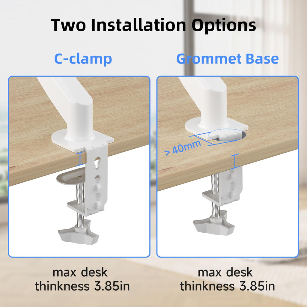 Suptek Single Monitor Mount Adjustable Gas Spring Monitor Arm Desk Mount Stand Fits 17 20 22 23 24 26 27 32 33 inch Monitors,Holds up to 22 lbs,White(MD18W)