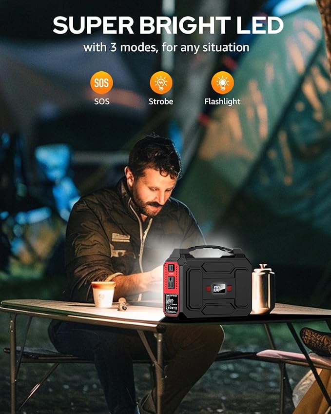 Apowking Portable Power Station Bank 146Wh 200W Peak(100W Rated), Solar Powered Power Bank with AC Outlet 110V for Camping, Solar Charger Power Bank Battery Pack 39600mAh for Home Outdoor Emergency