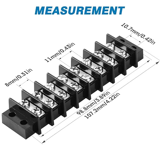 GLOSO Terminal Blocks Double Row Stainless 11 mm Pitch TBC, Marine Grade, 12-22 AWG Cu, 25A/300V - 1 Pack, 8 Poles