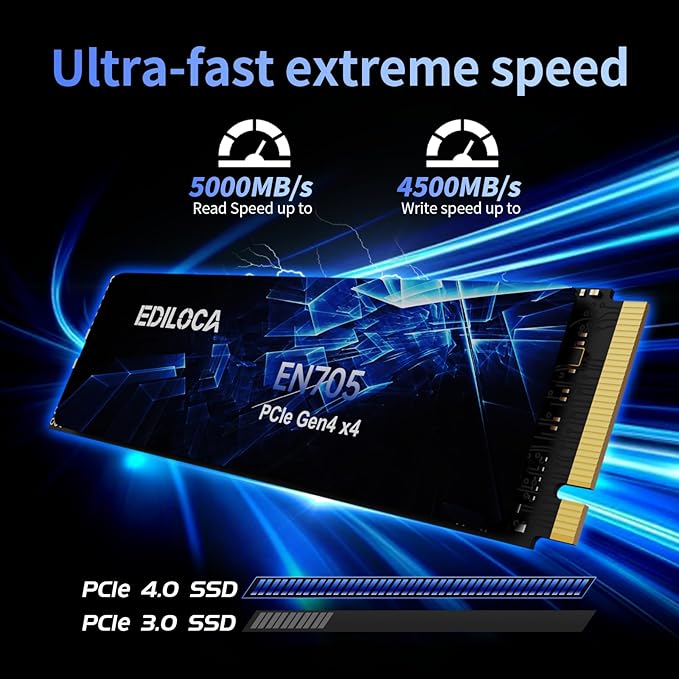 1TB SSD NVMe M.2 2280 PCIe Gen4 x4 Internal Solid State Drive - Up to 5000MB/s, 1TB SSD PS5 Dynamic SLC Cache, PS5 Compatible for Gaming PC Laptop(EN705)