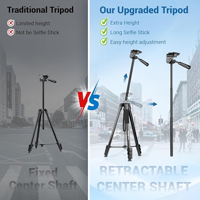 Phone Tripod, 64” Cell Phone Tripod for iPhone, Extra Long 83” Tall Tripods Selfie Stick with Wireless Remote Extendable Phone Holder Stand for Camera Photo Video Recording