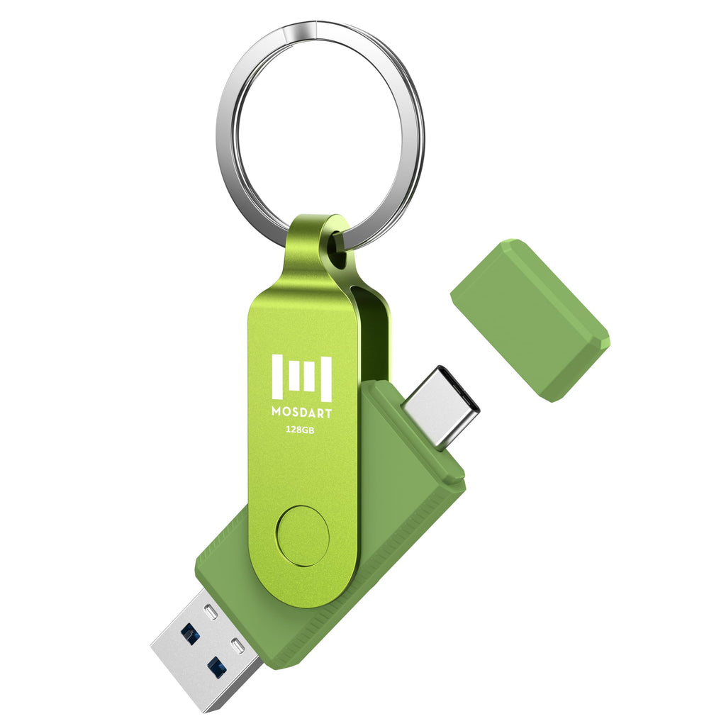 MOSDART 128GB USB C & A 3.2 150MB/s Dual Flash Drive with Keychain, Green