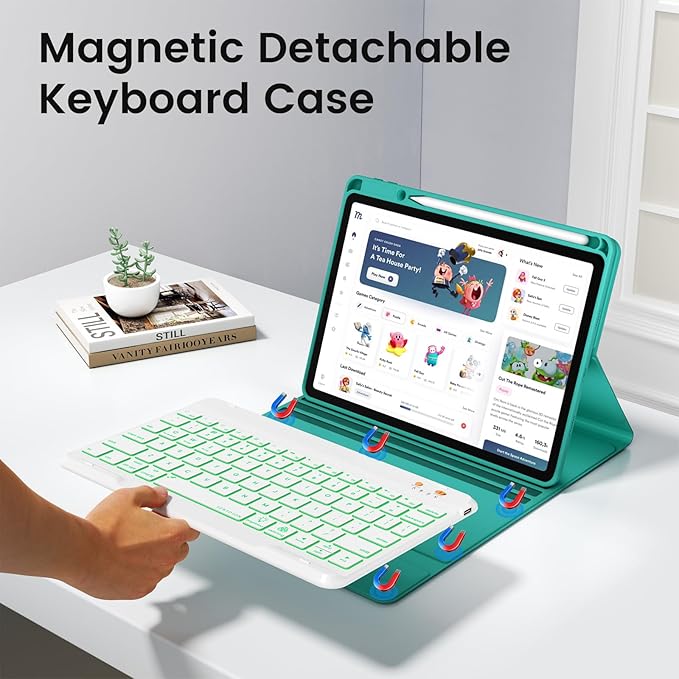 BLUTLOTUS Keyboard Case for iPad 9th/8th/7th Generation 10.2 inch 2021/2020/2019, iPad Pro 10.5-inch Case with Keyboard,iPad Air 3 2019, 7 Color Backlit Removable Wireless Keyboard Folio Case(Teal)