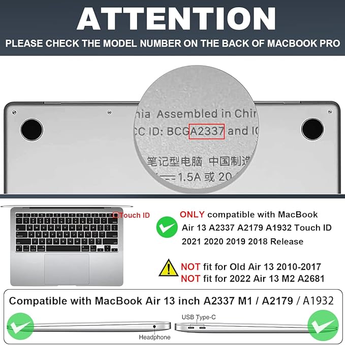 for MacBook Air 13 inch M1 Case 2021 2020 2019 2018 (Model M1 A2337 A2179 A1932) with Touch ID & Retina Display, Crystal Black Printed Pattern Hard Shell Case Keyboard Cover, Constellation