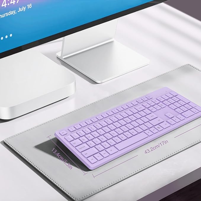 LeadsaiL Purple Wireless Keyboard, 2.4GHz Full-Sized Ergonomic Computer Keyboard, Cordless Noiseless Keyboard,12 FN Shortcuts for Windows MacOS Laptop Computer