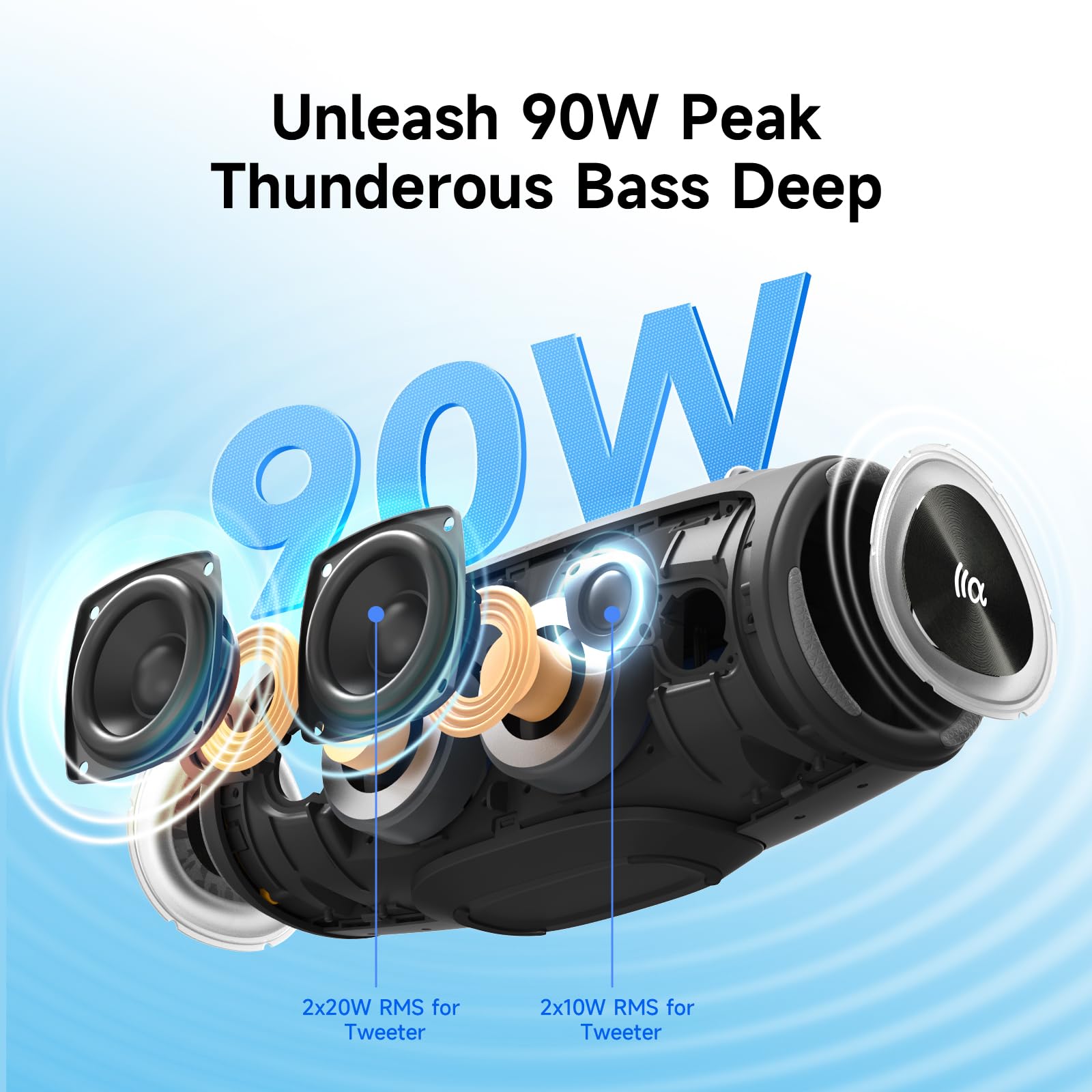 TAZATA 90W Bluetooth Speaker Outdoor, Loud Portable Wireless Speakers, Deep Bass, IPX7 Waterproof Floatable, RGB Lights Rugged BT5.3 Audio for Pool, Beach, Boat, Backyard Party,Travel Garage