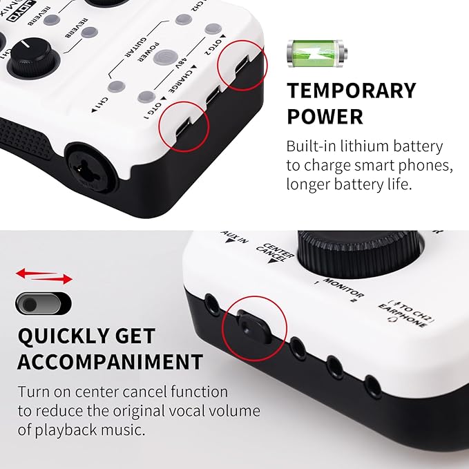 JOYO Audio Mixer USB Audio Interface Stereo XLR+48V Phantom Power Mixer for Live Streaming Recording Podcasting Plug & Play (MOMIX PRO)