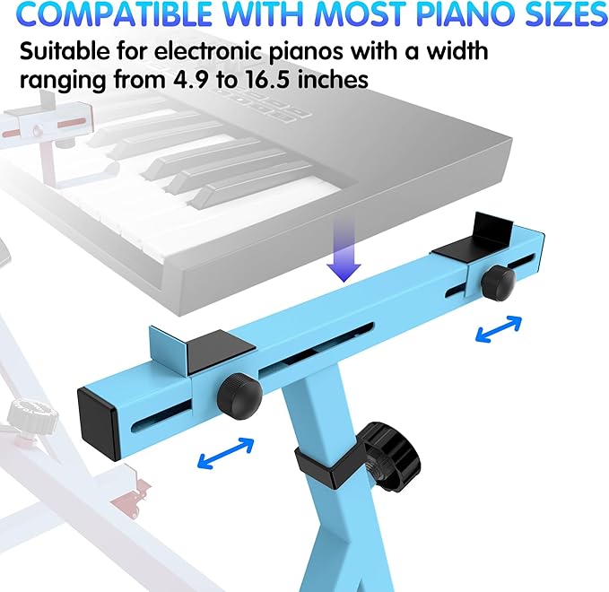 Universal Keyboard Stand, Z-style Heavy-Duty Piano Stand, Adjustable and Portable Piano Keyboard Stand for 61 and 88 Keys, Blue