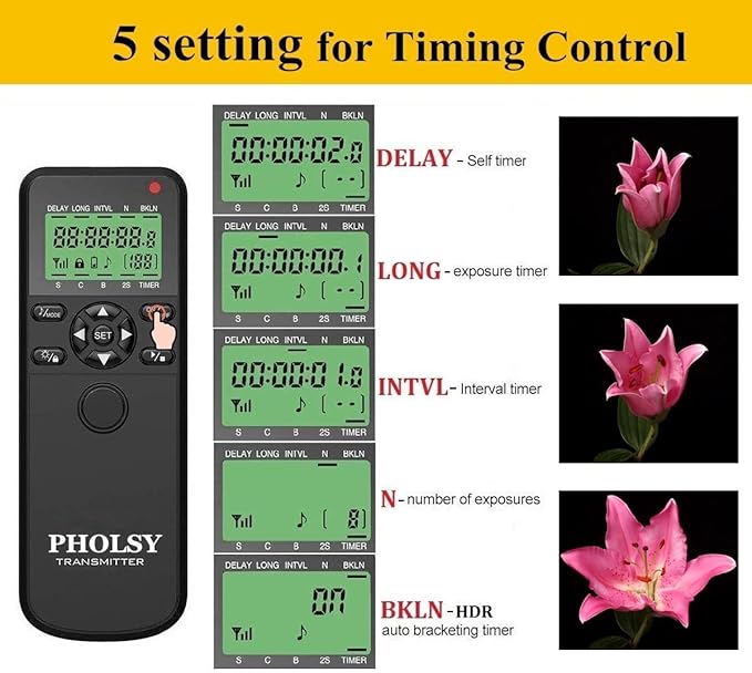 PHOLSY Wireless Timer Remote Control with Intervalometer HDR for Sony a1, a9, 9M2, a7M4, a7M3, a7RM2, a7RM3, a7RM4, a3500, a6600, a6500, a6400, a6100, RX100M4, RX100M6, RX100M7, RX10M4, HX99, a68
