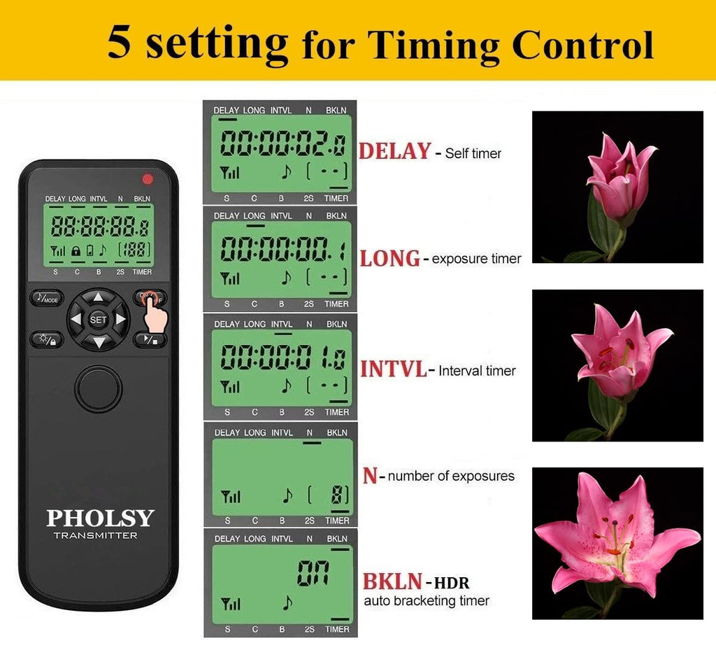 PHOLSY Camera Timer Remote Release Control with Intervalometer for Nikon