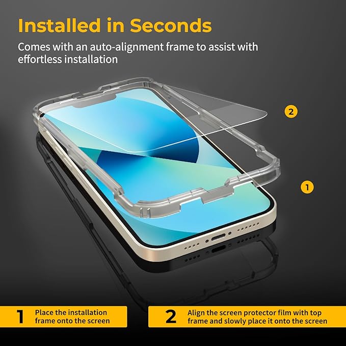 UNBREAKcable 2-Pack Screen Protector for iPhone 16e/13/13 Pro/14, Double Shatterproof Tempered Glass [Easy Installation Frame] [9H Hardness] [99.99% HD] [Case Friendly] for iPhone 6.1 inch