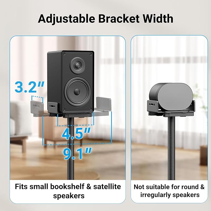 PERLESMITH Universal Speaker Stands for Surround Sound -Height Adjustable Extend 33.3”to 45.1”, Floor Speaker Stand for Satellite & Studio & Bookshelf Speakers up to 11LBS,1 Pair Black, PSSS2