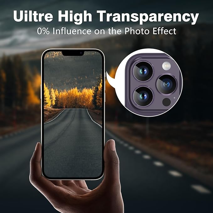 AGVEE 3+3 6 Pack for iPhone 14 Pro 6.1" / 14 Pro Max 6.7" Camera Lens Cover Protector, Metal Ring 9H Tempered HD Glass Camera Cover Protector Film, Purple