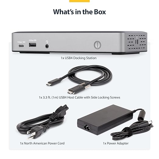 StarTech.com USB-C Docking Station (USB4), Triple 4K 60Hz Monitors, Up to 100W Laptop Charging, 2.5GbE, Driverless, Not macOS Compatible