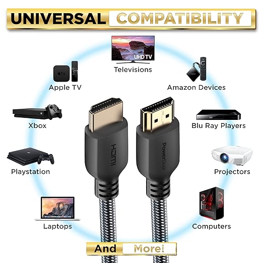 PowerBear 4K HDMI Cable 40 ft | High Speed, Braided Nylon & Gold Connectors, 4K @ 60Hz, Ultra HD, 2K, 1080P, ARC & CL3 Rated | for Laptop, Monitor, PS5, PS4, Xbox One, Fire TV, Apple TV & More