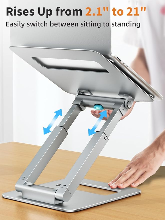 tounee Laptop Stand for Desk Adjustable Height, Telescopic Computer Stand with Pull Out Design Ergonomic Laptop Riser Fits All Laptops 10-17"-Silver