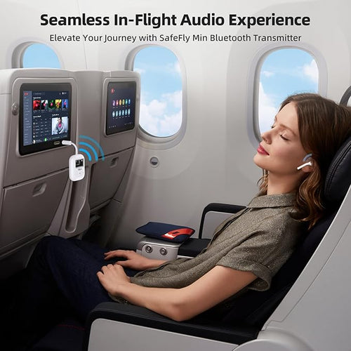 1Mii Airplane Bluetooth 5.3 Transmitter for All Headphones - Bluetooth Adapter for TV - Dual Connection - aptX Low Latency - Flying Travel, Wireless Audio Aux for MP3, Game, PC-White