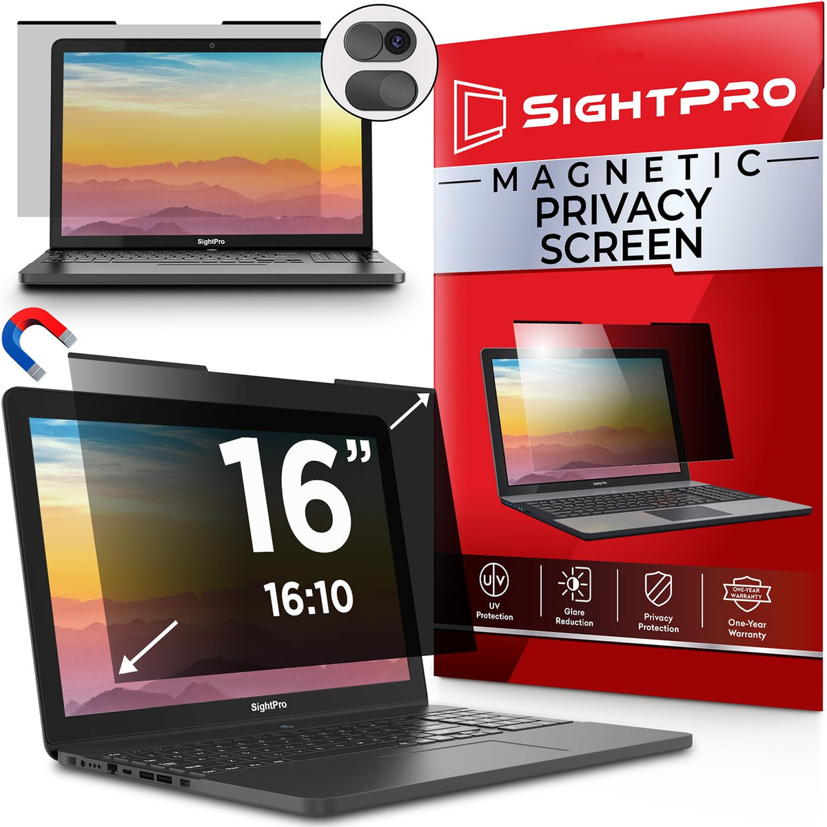 SightPro Magnetic Laptop Privacy Screen 13.3 Inch 16:9 - Patented Removable Laptop Privacy Filter Shield and Protector