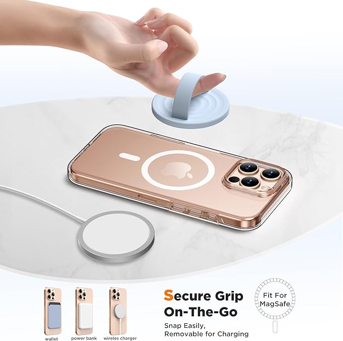 Magnetic Phone Ring Grip Holder, Silicone Finger Loop Grip, Compatible with MasSafe, Back of Phone for iPhone Pro Max/Plus/16/15/15/14/13/12 Series, Baby Blue