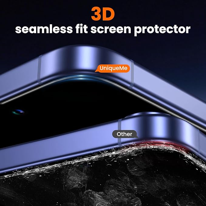 UniqueMe for iPhone 15 Plus / 16 Plus Screen Protector - [Military Grade Shatterproof & 9H+ Hardness] Tempered Glass Full Coverage Protection, Easy Installation, 2 Packs