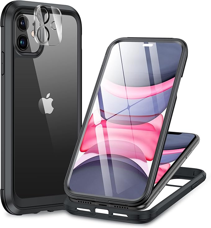 Miracase Glass Series for iPhone 11 Case 6.1 inch, Upgraded Full-Body Rugged Phone Bumper Case Cover with Built-in 9H Tempered Glass Screen Protector and Camera Protector