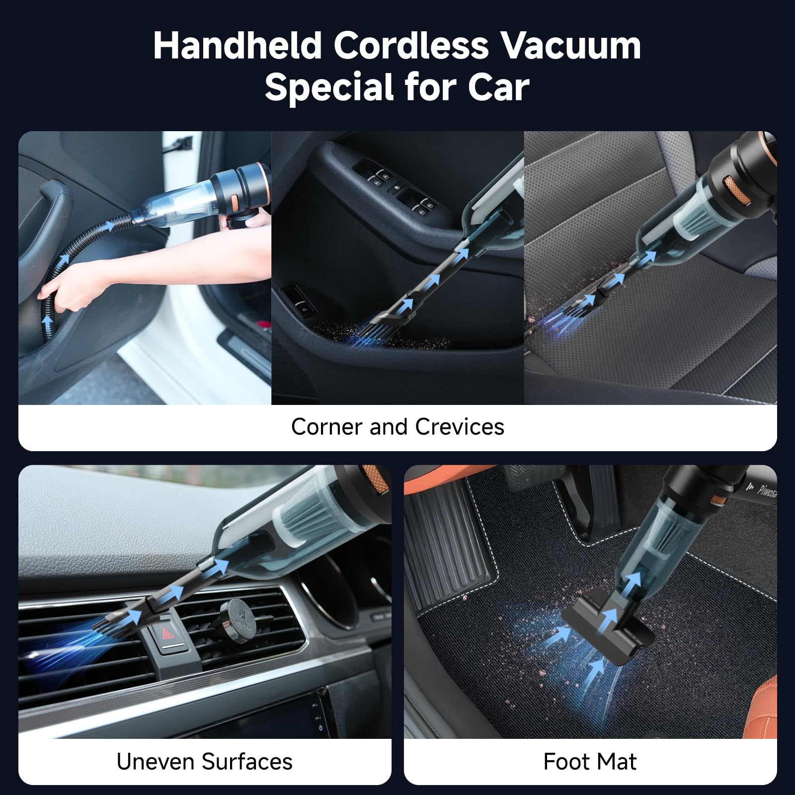 Handheld Vacuum Cordless, Car Vacuum Cleaner with Brushless Motor, Strong Suction Vacuum & Compressed Air Dusters with LED Light, Wireless Mini Portable Hand Vacuum Blower for Home, Pet (Black)