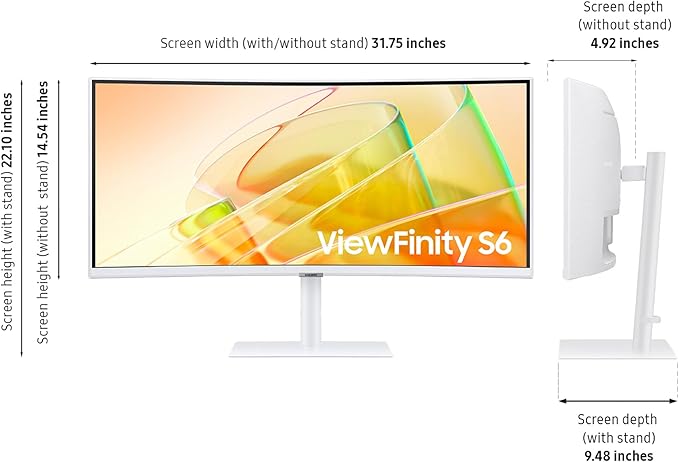 Samsung 34” ViewFinity (S65TC) Series Ultra-WQHD 1000R Curved Computer Monitor, HDR10, 100Hz, AMD FreeSync, Thunderbolt 4, Height Adjustable Stand, Built-in Speakers, Eye Care, LS34C650TANXGO, 2024