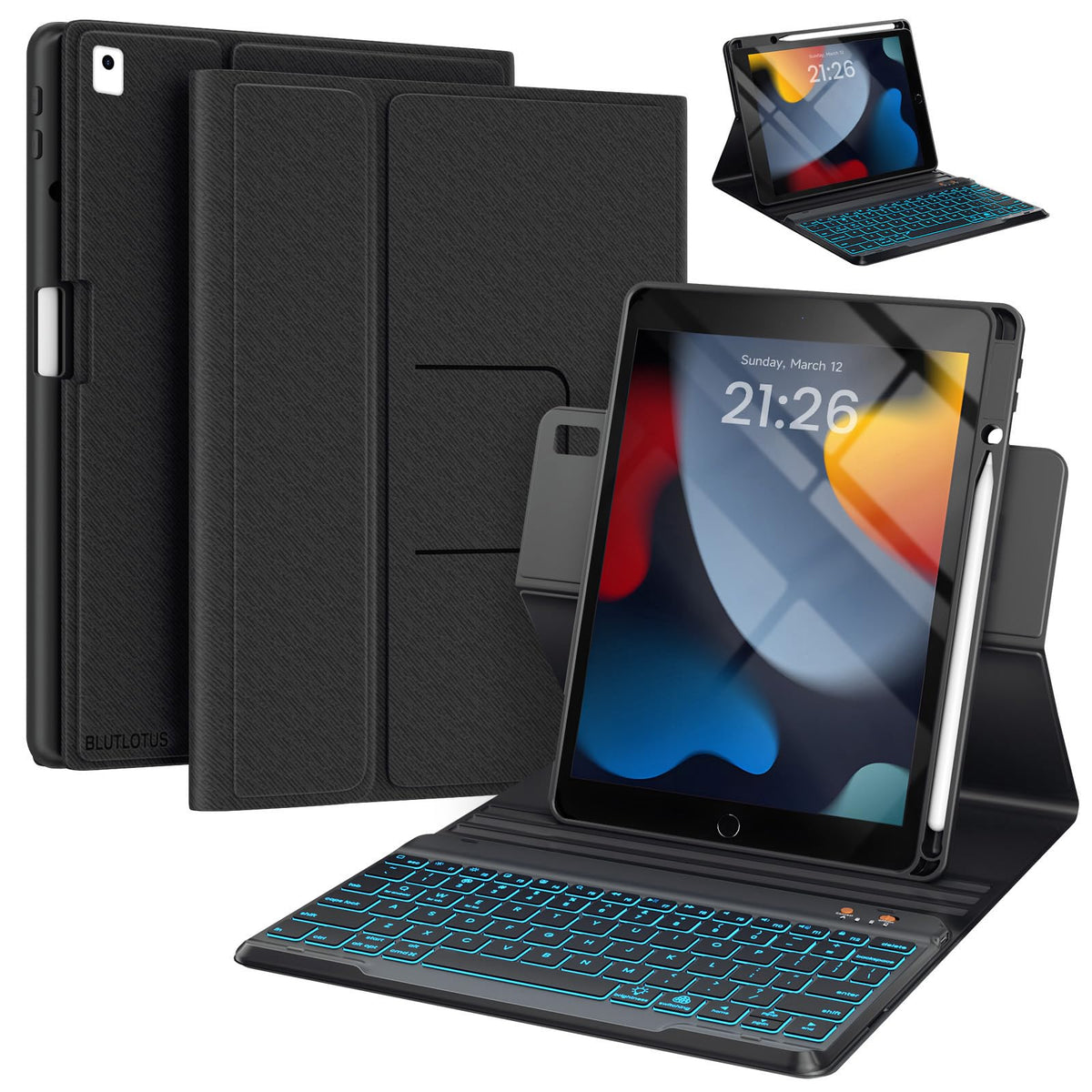 iPad 7th/8th/9th Generation Case with Keyboard 10.2-inch 2019/2020/2021, iPad Air 3rd/Pro 10.5-inch 2017 Compatible, 7 Color Backlit Keyboard BT/Wireless/Detachable with Pencil Holder (Mint Green)