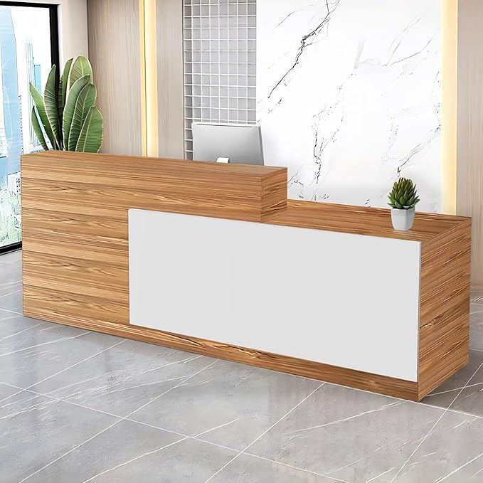 Reception Desk with Counter Modern Checkout Counter with Lockable Drawer Keyboard Tray Receptionist Desk for Office Salon Reception Table S Right 55inch/140cm