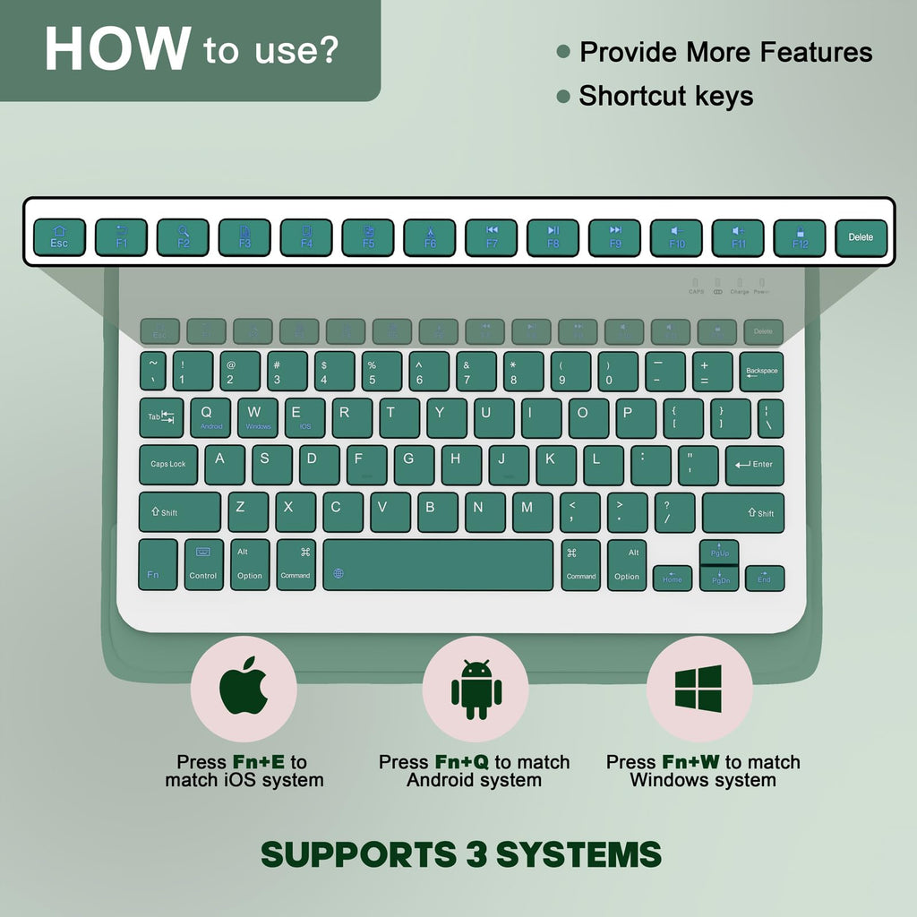 NOKBABO for iPad 11th 10th Generation Case with Keyboard, Magnetic Wireless Detachable Folio case with Pencil Holder, Keyboard for ipad 11th(A16,2025) & iPad 10th Generation(2022) - Midnight Green