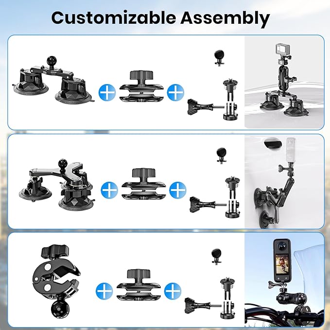 Suction Car Mount for GoPro/Insta360/DJI | Aluminum Alloy Extendable Selfie Stick with Multi-Joint Flexible Arm | Upsized Strong Suction Mount Kit Includes Tripod Adapter