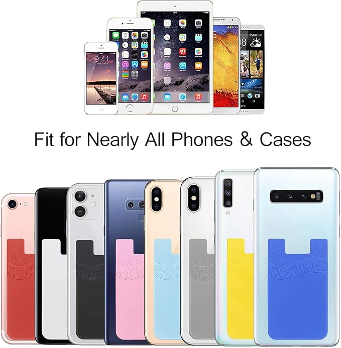 SS Phone Card Holder, Phone Wallet Stick On Silicion Card Holder for Back of Phone Credit Card Suitable for iPhone Samsung Galaxy Any Smartphone (8 Pack)
