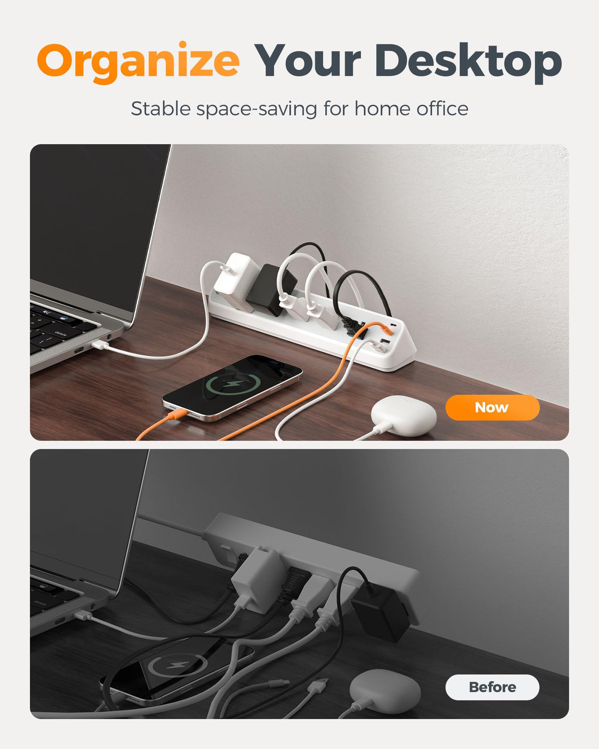 TESSAN Desk Clamp Power Strip 10 Ft with 2100J Surge Protector, Gray