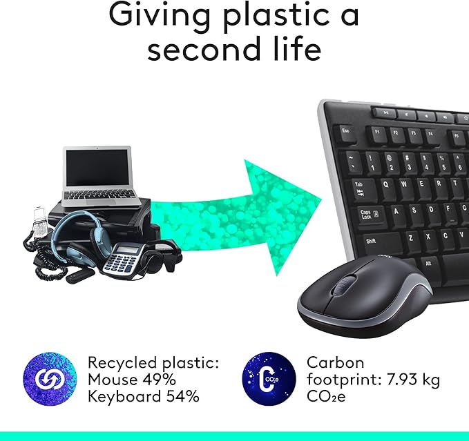 Logitech MK270 Wireless Keyboard and Mouse Combo for Windows, 2.4 GHz, 8 Multimedia Keys, PC, Laptop, Wireless Keyboard Compact Mouse Combo - Black