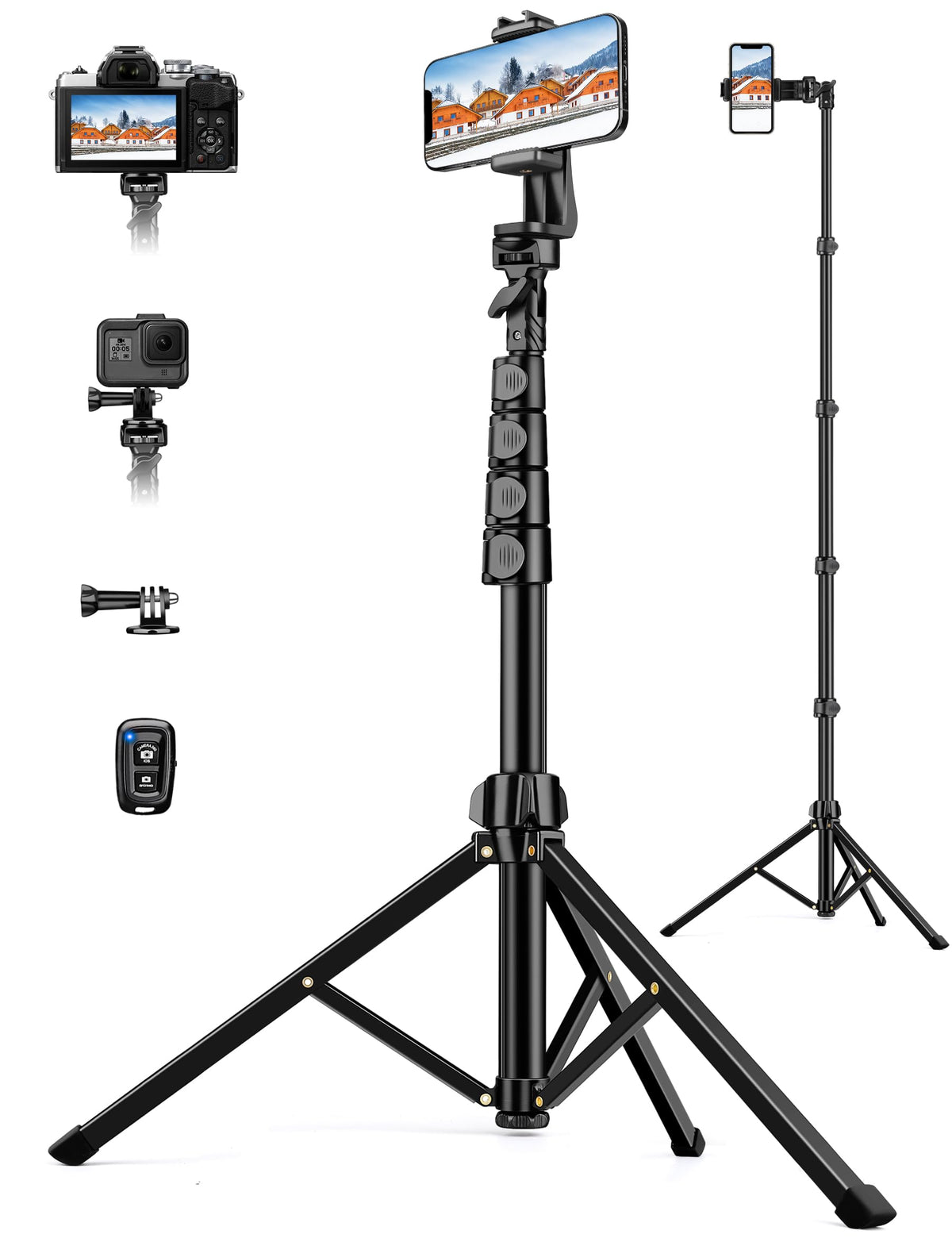 70" Phone Tripod with Remote & Holder, Portable Cell Phone Stand