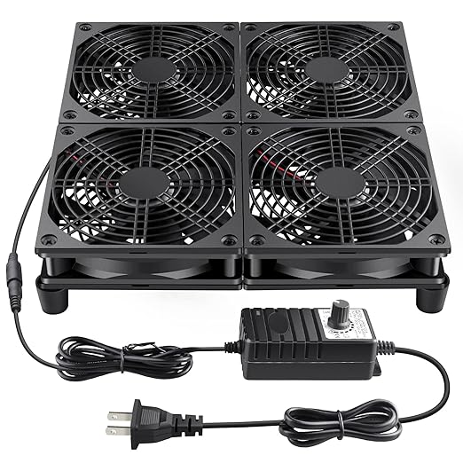Wathai 120mm x 4 Router TV Box Fan 110v - 240v Big Airflow with Speed Control for DIY Gaming Consoles, Amplifiers, Xbox, Laptop Stand, Mining Machines Devices Cooling