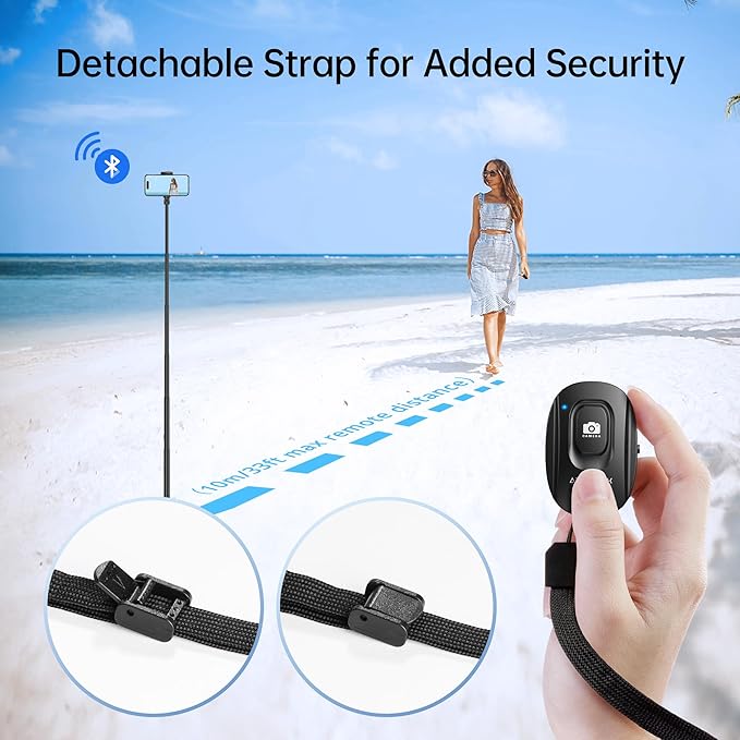 ATUMTEK Camera Remote Shutter for iPhone and Android Smartphones (2 Pack), Wireless Phone Remote Control Selfie Button for Photos and Videos (Bluetooth 5.2), Wrist Strap Included, Black & White