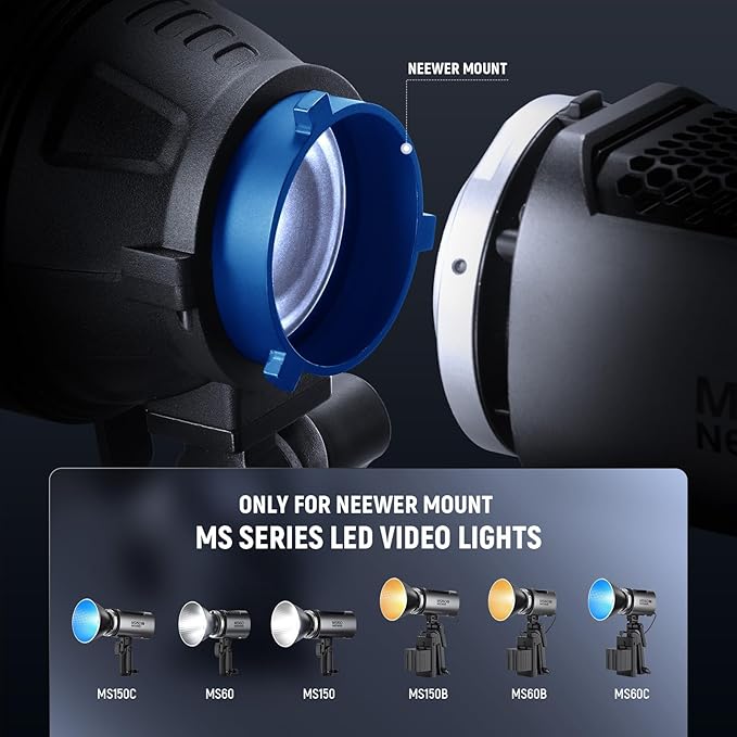 NEEWER Spotlight Snoot Only for NEEWER MS60B, MS60C, MS150B, MS150C LED Video Light, Conical Snoot with 20° Projection Lens, Adjustable Focus, 16 Gobos, 5 Color Gels, Bag, LS-48