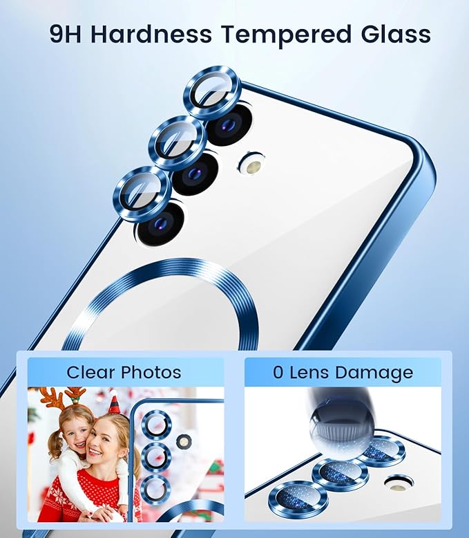 Slim Thin for Samsung Galaxy S25 Case, Compatible with MagSafe, Built-in Camera Lens Protector, Shockproof Protective Phone Case, Soft Electroplated Clear Phone Cover, Sapphire Blue