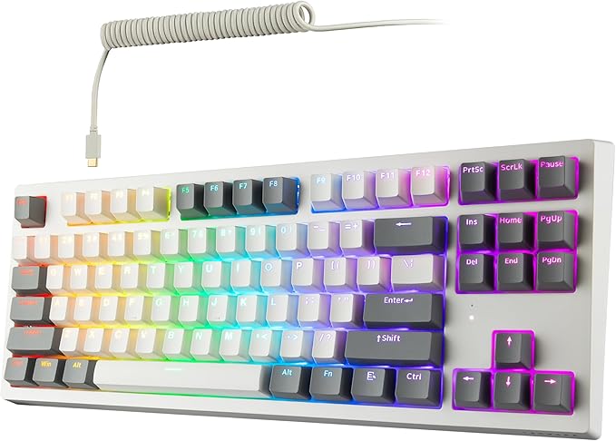 TECWARE Phantom+ Elite 87 Key RGB Mechanical Gaming Keyboard, LED Backlit, Universal Hot-Swap, Wired and Wireless, 3 Mode Connectivity, Thocky Sounding, White Elite Wraith Pink