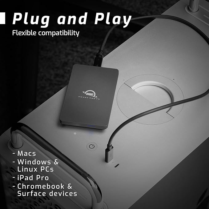 OWC 1TB Envoy Pro FX Portable Rugged External NVMe M.2 SSD Drive Thunderbolt 3, USB3.2 USB-C, up to 2800MB/s speeds, Drop/Shock Resistant Compatible with Mac and PC
