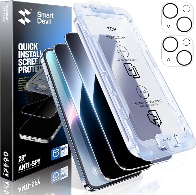 SMARTDEVIL 2+2Pack Privacy Screen Protector for iPhone 14 Plus with Camera Lens Protector,Shatterproof Tempered Glass [True 28°Anti Spy][9H Hardness][Automatic Dust-Elimination Install][Bubble Free]