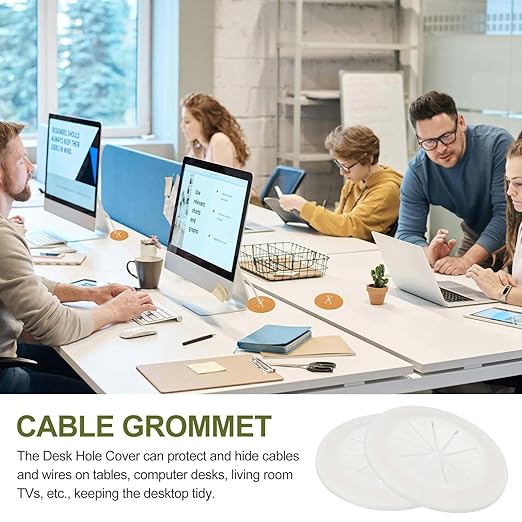 PATIKIL Desk Grommet 1-9/16", 8 Pcs Round Cable Grommet Cord Hole Cover with Adhesive Tape Flexible Table Wire Organizer for Office Home Table Countertop, Light Gray